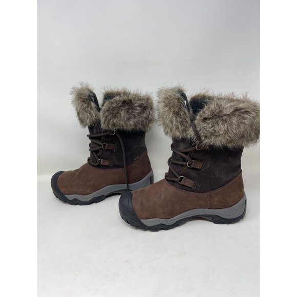 KEEN Helena Waterproof Insulated‎ Leather Boots Faux Fur Lace Up Women 6.5 Brown - Picture 1 of 7